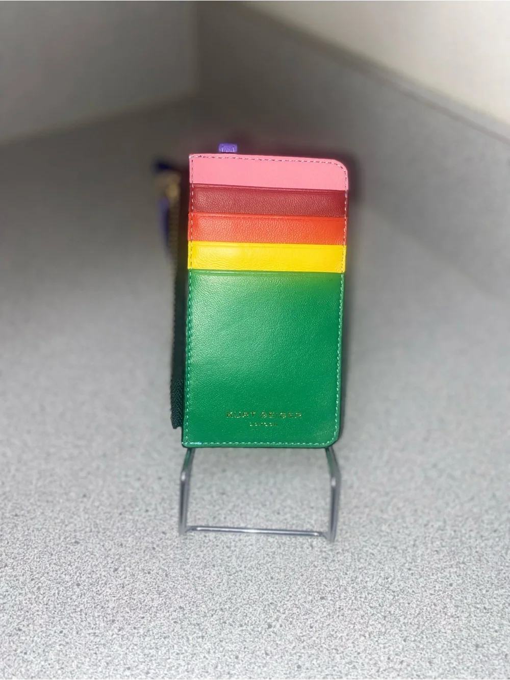 Kurt Geiger London Leather Rainbow Zip Card Holder Lanyard NWT